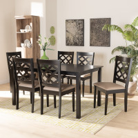 Baxton Studio RH336C-Sand/Dark Brown-7PC Dining Set Ramiro Modern and Contemporary Sand Fabric Upholstered and Dark Brown Finished Wood 7-Piece Dining Set